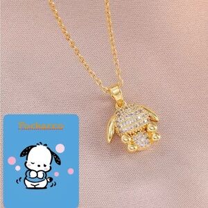 18K Gold 3D Pochacco Pave Diamond Pendant Necklace Sanrio Hello Kitty Kawaii